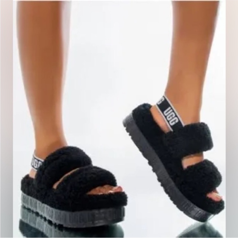 NEW UGG Women's Oh Fluffita Black Fluffy Sandals Size 7